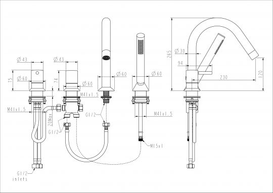 Смеситель на борт ванны NEMO Round NM-2352 на 4 отверстия схема 7