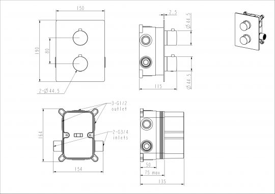 Смеситель для душа NEMO Round NM-2359 термостатический встраиваемый схема 7
