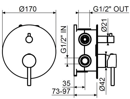 Комплект встраиваемого смесителя Plumberia Selection IXO KIT1901 для душа с внутренней частью INT9036 на 2-3 выхода схема 2