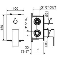 Комплект встраиваемого смесителя Plumberia Selection TAG KITTG1901 для душа с внутренней частью INT9036 на 2-3 выхода накладка 100х150 мм схема 2 Комплект встраиваемого смесителя Plumberia Selection TAG KITTG1901 для душа с внутренней частью INT9036 на 2-3 выхода накладка 100х150 мм схема 2