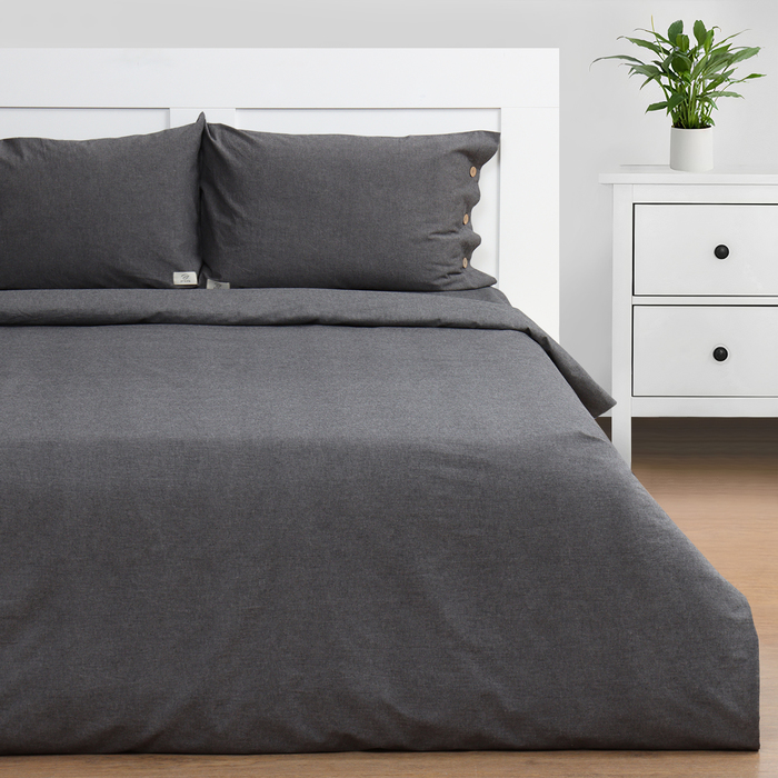 Постельное бельё Этель Denim евро, 200×220 см, 220×240 см, 50×70-2 шт., тёмно-серое, жатый хлопок