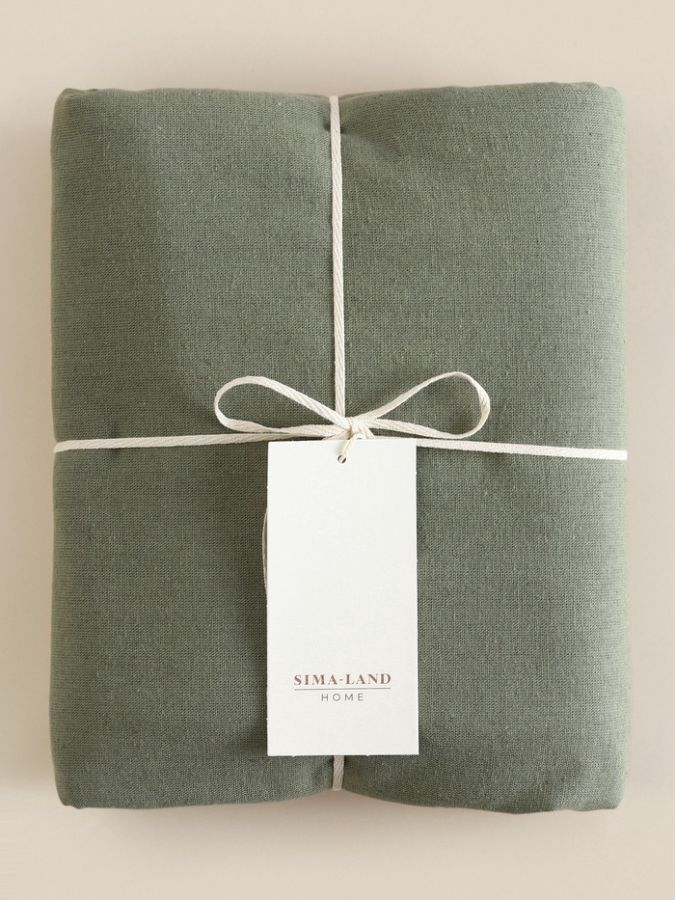 Простыня на резинке SL Home Linen collection 140*200+30 см , цв.зелёный, лён30%/хлопок70%