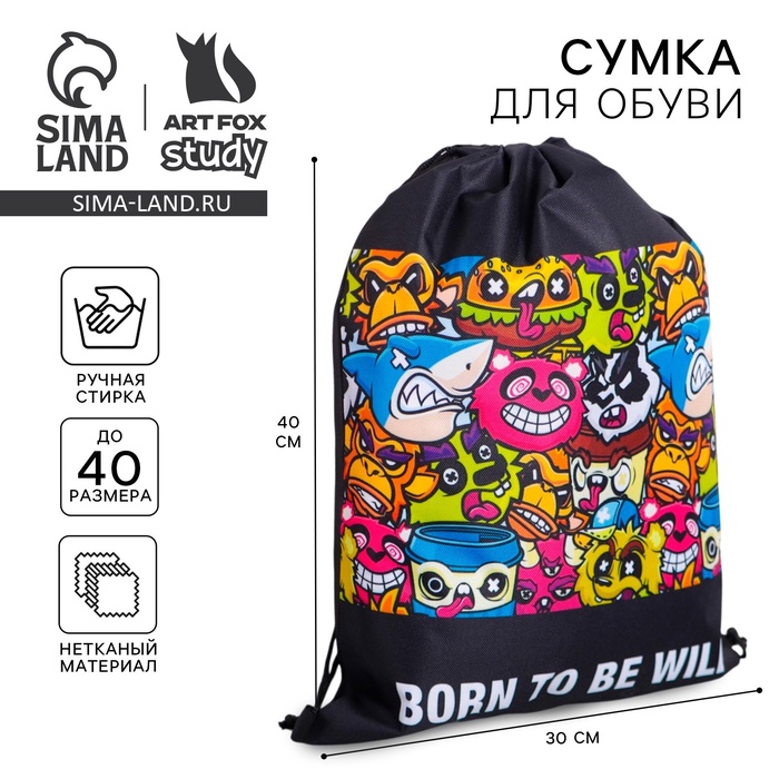Мешок для обуви Born to be wild, полиэстер, размер 41×34 см