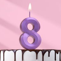 Свеча в торт «Грань», цифра 8, фиолетовый металлик, 6.5 см