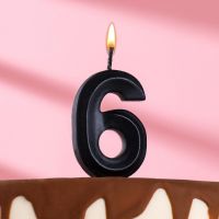 Свеча в торт «Грань», цифра 6, черный металлик, 6.5 см