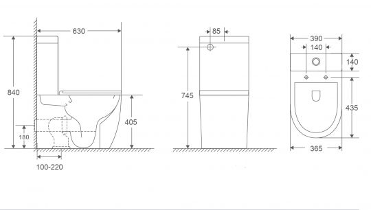 Унитаз-компакт Vincea Globo VT2-14T Tornado, белый, ультратонкое сиденье soft-close, P-trap схема 2