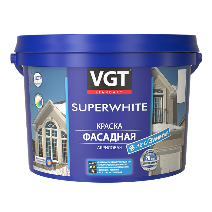 VGT SUPERWHITE ВД-АК-1180 Краска фасадная зимняя для работ при отрицательных температурах, объем 3кг