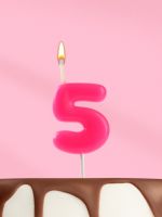 Свеча для торта «Неоновая», цифра 5, розовая