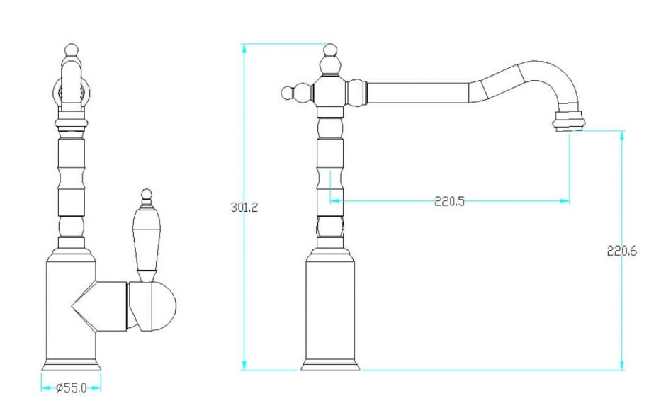 Однорычажный смеситель на горизонтальную поверхность для кухонной мойки Boheme Kitchen 103 ФОТО