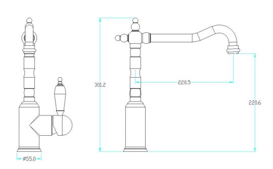 Однорычажный смеситель на горизонтальную поверхность для кухонной мойки Boheme Kitchen 103 схема 2