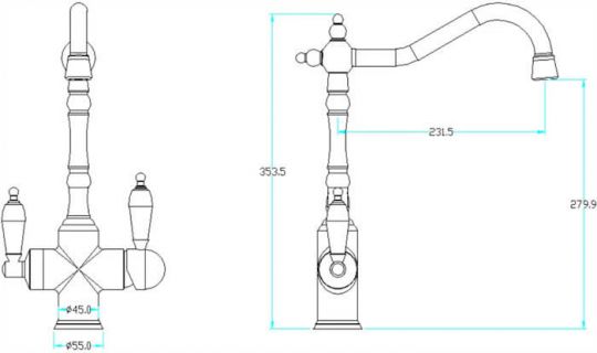 Однорычажный смеситель на горизонтальную поверхность для кухонной мойки Boheme Kitchen 111 схема 2