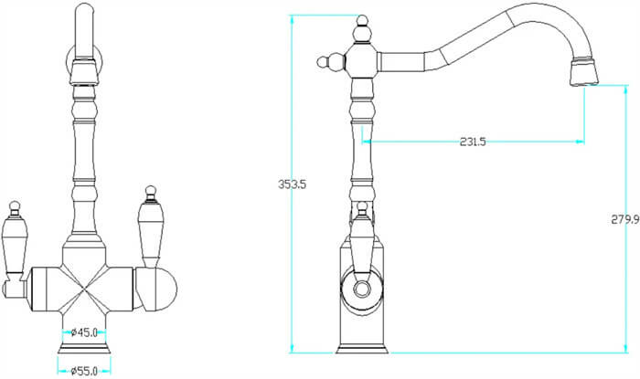 Однорычажный смеситель на горизонтальную поверхность для кухонной мойки Boheme Kitchen 113 ФОТО