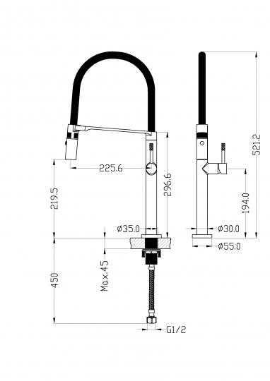 Однорычажный смеситель на горизонтальную поверхность для кухонной мойки Boheme Uno 114 схема 11