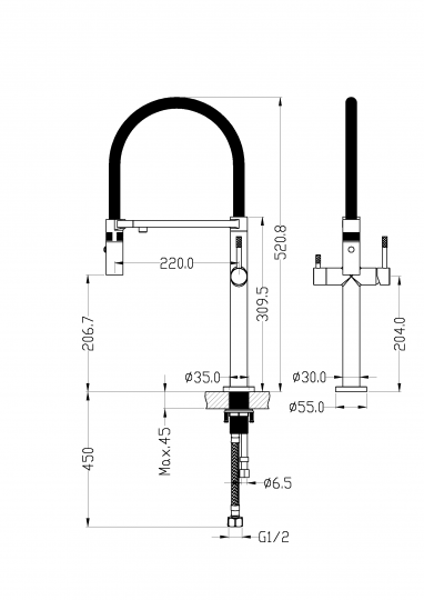 Однорычажный смеситель на горизонтальную поверхность для кухонной мойки Boheme Uno 115 схема 10