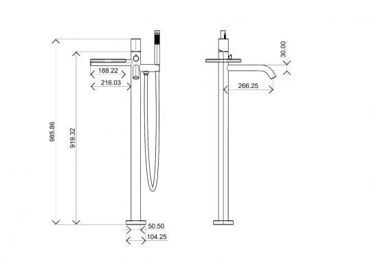 Белый напольный смеситель для ванны Boheme Stick 129 схема 3