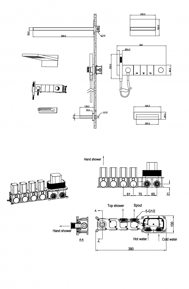 Встроенная душевая система 55х45х140 см Boheme ZODIAC 132-2 ФОТО