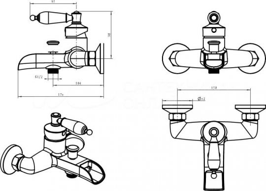 Однорычажный настенный смеситель для ванны Boheme Vogue 203 схема 8