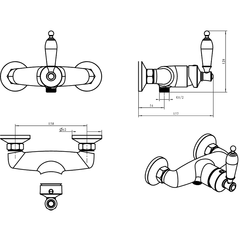 Однорычажный настенный смеситель для душа Boheme Vogue 224 ФОТО