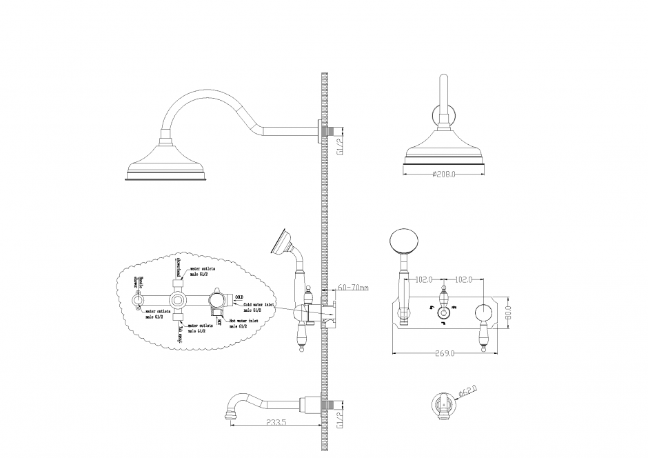 Однорычажный настенный смеситель для ванны Boheme Tradizionale 258 ФОТО