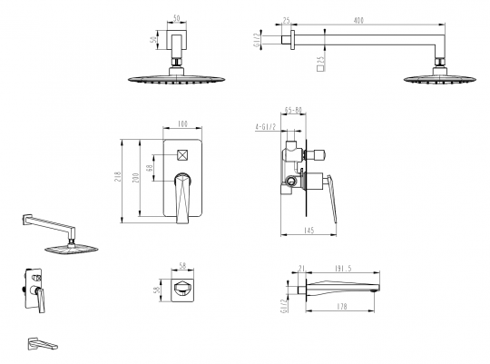 Однорычажный встраиваемый смеситель для душа Boheme Venturo 374-2 схема 4