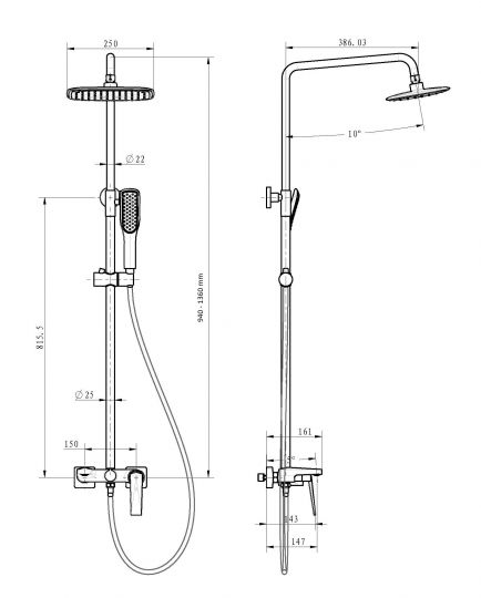 Стойка для душа со смесителем Boheme Venturo 378 схема 4