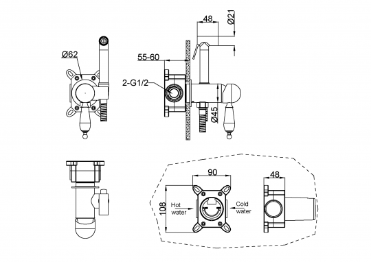 Гигиеническая лейка со смесителем Boheme Brillante 436 схема 2