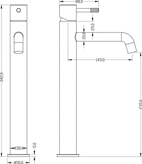 Однорычажный смеситель на горизонтальную поверхность для раковины Boheme Uno 462 схема 2