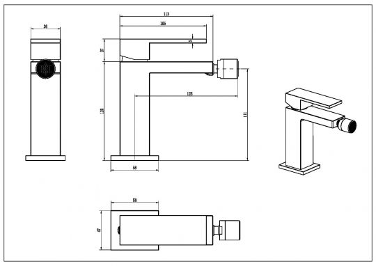 Однорычажный смеситель на горизонтальную поверхность для биде Boheme Qubic 476 схема 10