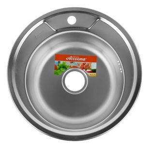Accoona Мойка врезная матовая AD4949 круглая 490х490мм с сифоном и крепежом (0.6мм)