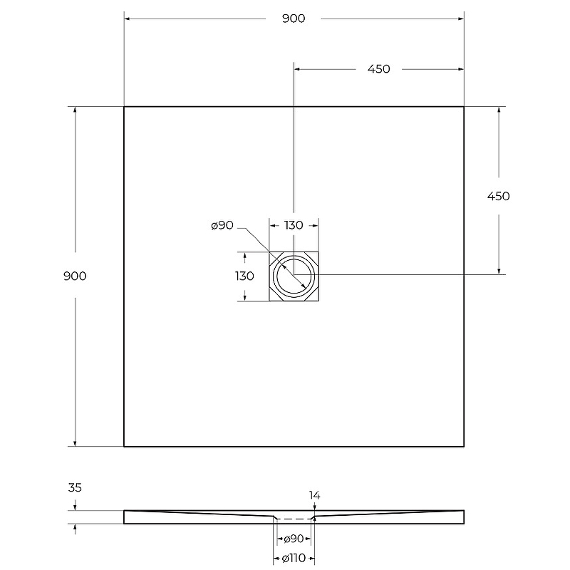 Душевой поддон из искусственного камня BelBagno Uno 90x90 TRAY-MR-UNO-A-90-35-W Белый схема 5