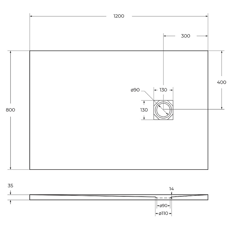 Душевой поддон из искусственного камня BelBagno Uno 120x80 TRAY-MR-UNO-AH-120/80-35-NERO Черный схема 5