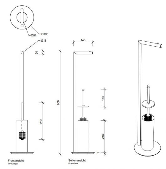 Стойка с ершиком и бумагодержателем Decor Walther Straight 05061 схема 2