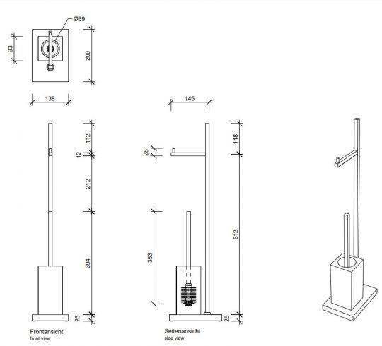 Стойка с ёршиком и держателем бумаги Decor Walther DW 08384 схема 2