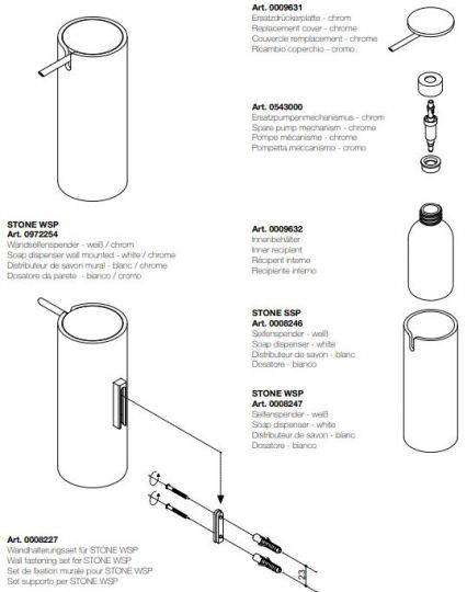 Диспенсер для жидкого мыла Decor Walther Stone подвесной 09722 схема 2