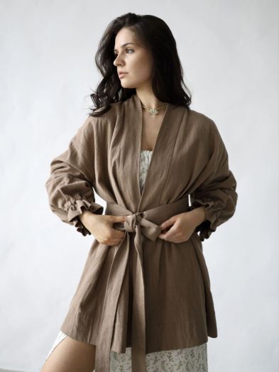 Жакет кимоно из крапивы мокко с регулируемыми рукавами