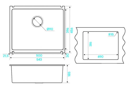 Мойка кухонная Kuchenstern SUBKERAM 60 KeraPlus 301K30 54,3х45,6 см схема 4 Мойка кухонная Kuchenstern SUBKERAM 60 KeraPlus 301K30 54,3х45,6 см схема 4