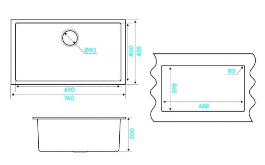 Мойка кухонная Kuchenstern SUB 80 a-Granit 20220 76х43,5 см схема 6 Мойка кухонная Kuchenstern SUB 80 a-Granit 20220 76х43,5 см схема 6