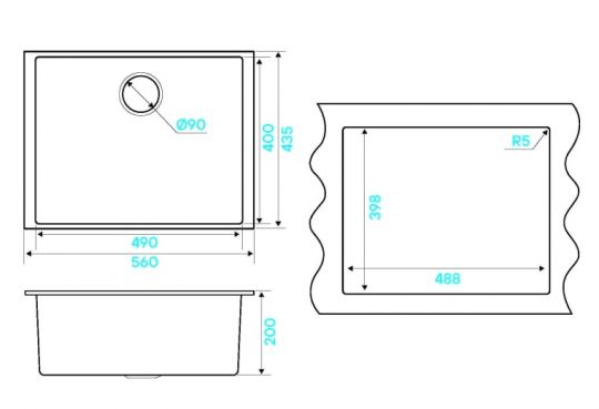 Мойка кухонная Kuchenstern SUB 60 a-Granit 20120 56х43,5 см схема 6 Мойка кухонная Kuchenstern SUB 60 a-Granit 20120 56х43,5 см схема 6
