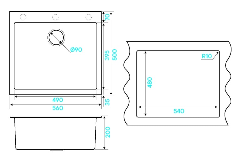 Мойка кухонная Kuchenstern OBEN 60 a-Granit 20420 56х50 см ФОТО