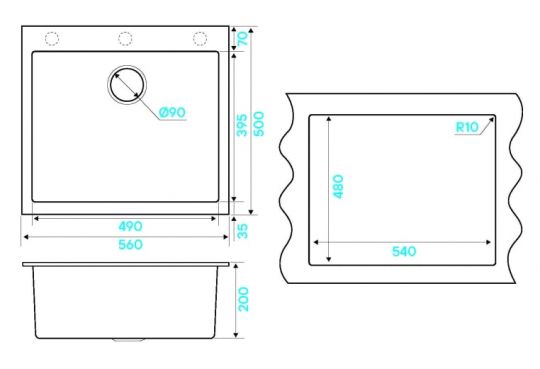 Мойка кухонная Kuchenstern OBEN 60 a-Granit 20420 56х50 см схема 6