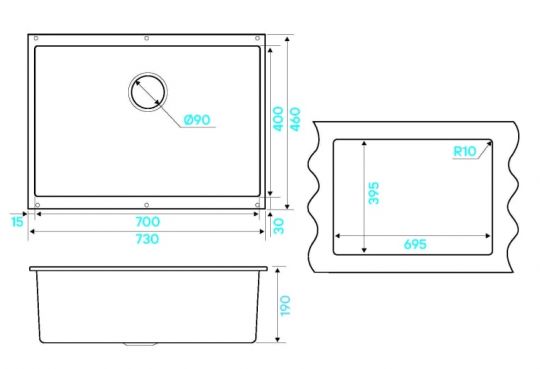 Мойка кухонная Kuchenstern UNDER 80 Ku-Granit 10310 73х46 см схема 8