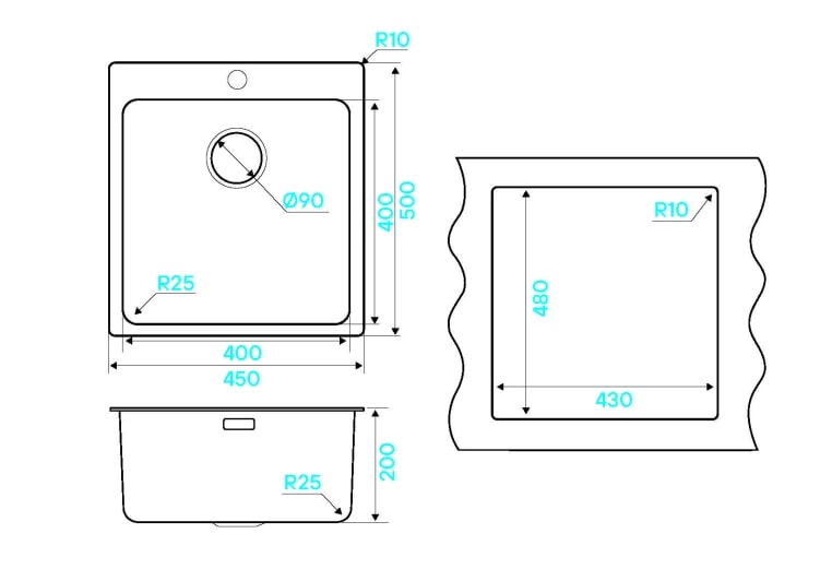 Мойка кухонная Kuchenstern HERD 45 AISI 304/R25 556SS50 45х50 см ФОТО