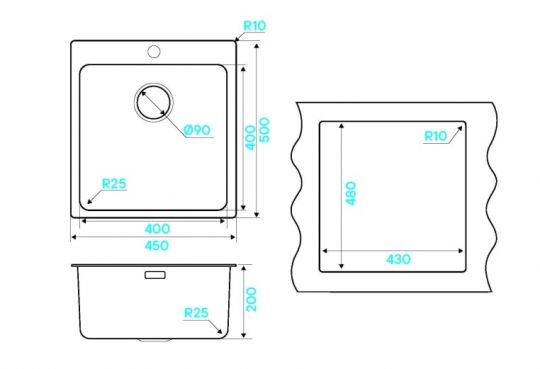 Мойка кухонная Kuchenstern HERD 45 AISI 304/R25 556SS50 45х50 см схема 3 Мойка кухонная Kuchenstern HERD 45 AISI 304/R25 556SS50 45х50 см схема 3
