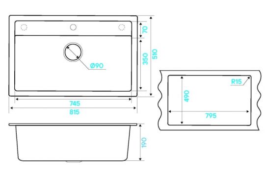 Мойка кухонная Kuchenstern TOP 80 Ku-Granit 10710 81,5х51 см схема 8