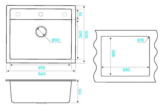 Мойка кухонная Kuchenstern TOP 60 Ku-Granit 10610 56х50,5 см схема 8