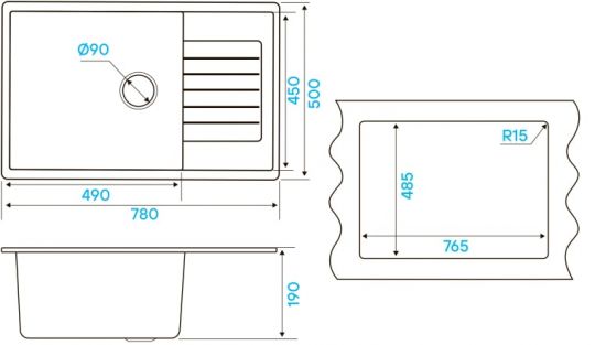 Мойка кухонная Kuchenstern FLUG 60  Ku-Granit 10910 78х50 см схема 8