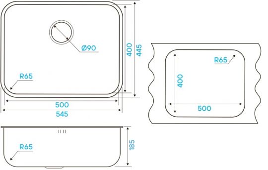 Мойка кухонная Kuchenstern RUND 60 AISI 304/R65 652SS60 54,5х44,5 см схема 3