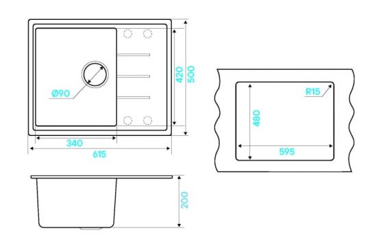 Мойка кухонная Kuchenstern FLUG 45 Ku-Granit 10810 61,5х50 см схема 8 Мойка кухонная Kuchenstern FLUG 45 Ku-Granit 10810 61,5х50 см схема 8
