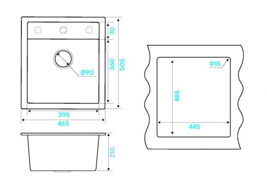 Мойка кухонная Kuchenstern TOP 45 Ku-Granit 10410 46,5х50,5 см схема 8 Мойка кухонная Kuchenstern TOP 45 Ku-Granit 10410 46,5х50,5 см схема 8