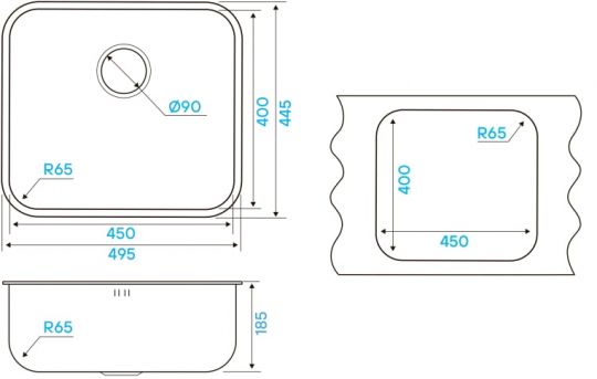 Мойка кухонная Kuchenstern RUND 50 AISI 304/R65 651SS60 49,5х44,5 см схема 3